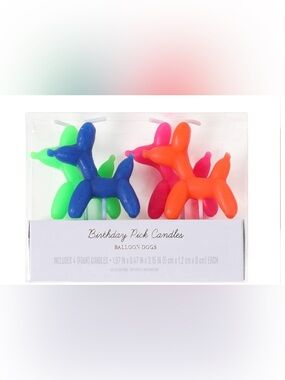 Birthday Pick Candles Balloon Dogs - Neon Blue, Green, Pink, Orange